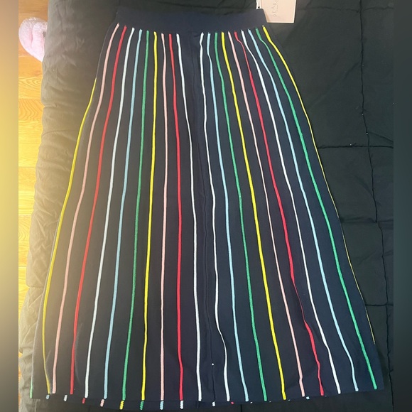 PEARL Navy Stripe Multicolor Ottoman Ribbed Skirt Sz: M Orig: $355